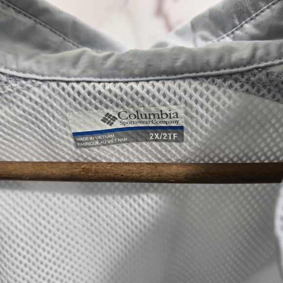 Columbia Shirt Mens 2X XXL Gray Blue PFG Button Up Short Sleeve Vented Ripstop - Picture 3 of 13